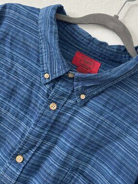 Foundry Shirt Mens 4XL Blue Striped Short Sleeve Button Up Casual Big Tall